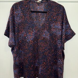 Jodifl Orange And Blue Spotted Leopard Blouse Womens Size Medium S/S V-Neck